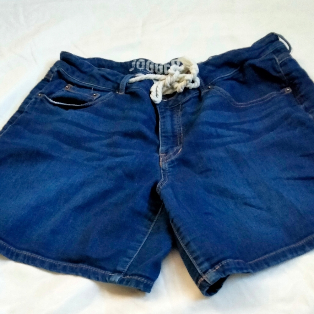 Bongo Shorts Women 11 Blue Denim Drawstring Academia Beach Resort Vacation Y2K